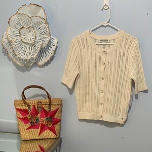 DKNY JEANS  NWT 100% cotton, button-down, short sleeve sweater, size small